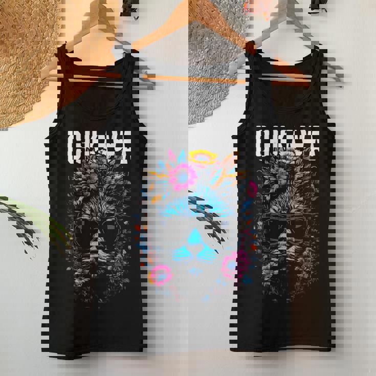 市川市 サングラスをかけた猫と花のデザイン レディースタンクトップ 面白い贈り物