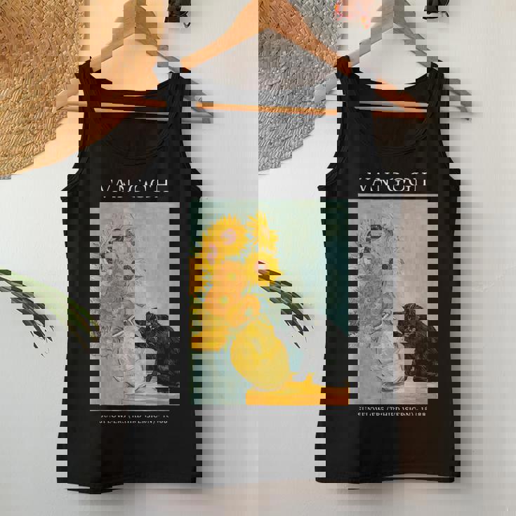 面白いゴッホ風変わりな猫とひまわりの花瓶パロディアート レディースタンクトップ 面白い贈り物