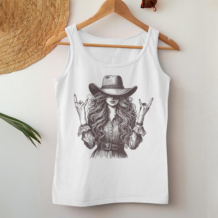 Rock And Roll Cowgirl Western Rodeo Girl Graphic Women Women Tank Top Funny Gifts