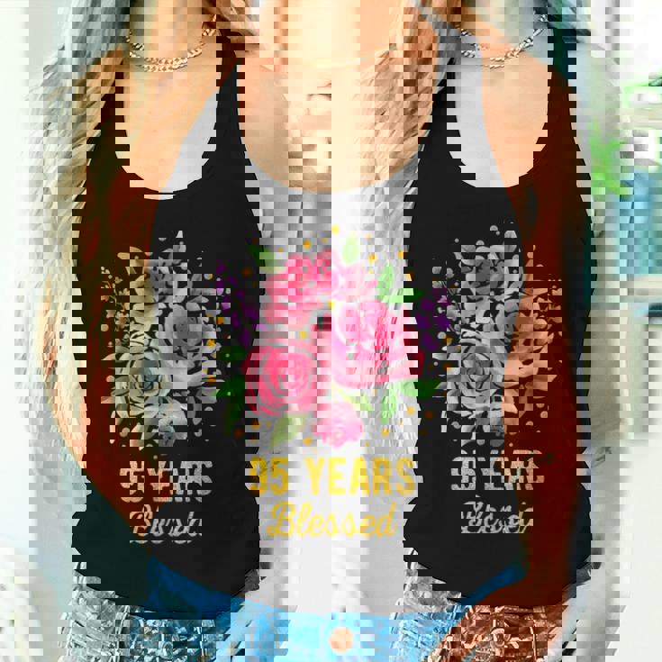 95歳 祝福されたかわいいバラの花 95歳 95歳の誕生日 レディースタンクトップ 彼女への贈り物