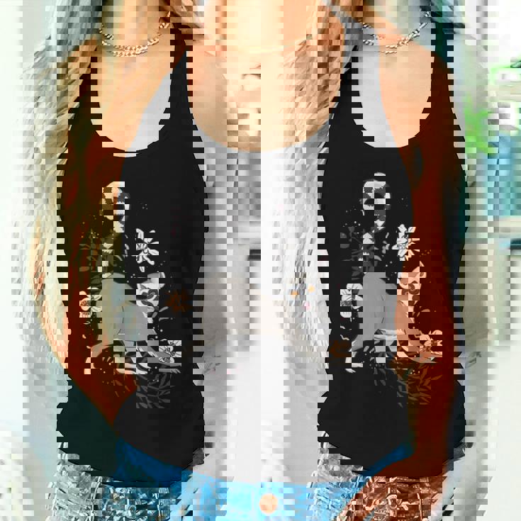 かわいい花 面白い動物キツネザル レディースタンクトップ 彼女への贈り物