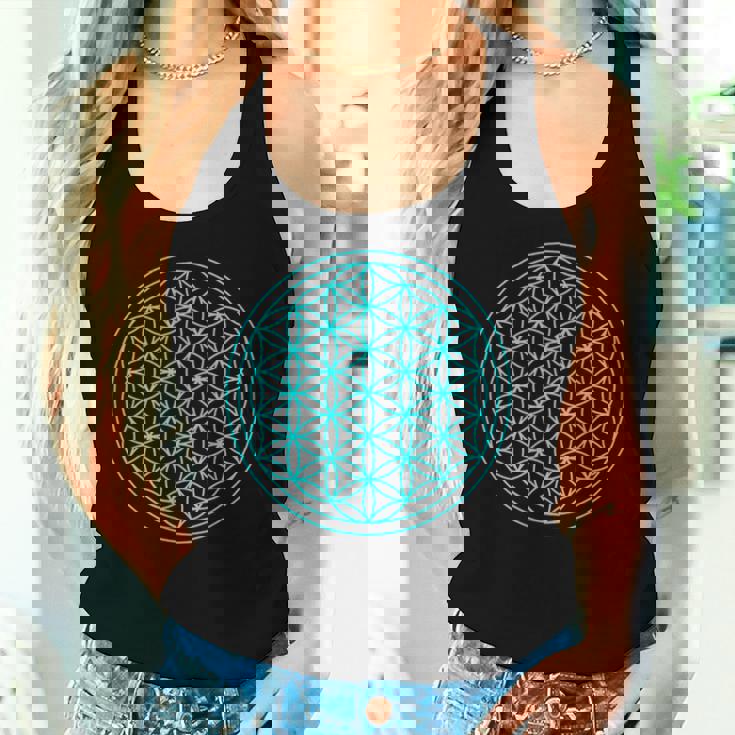 スピリチュアルセイクリッドジオメトリ 生命の花 ブルー レディースタンクトップ 彼女への贈り物