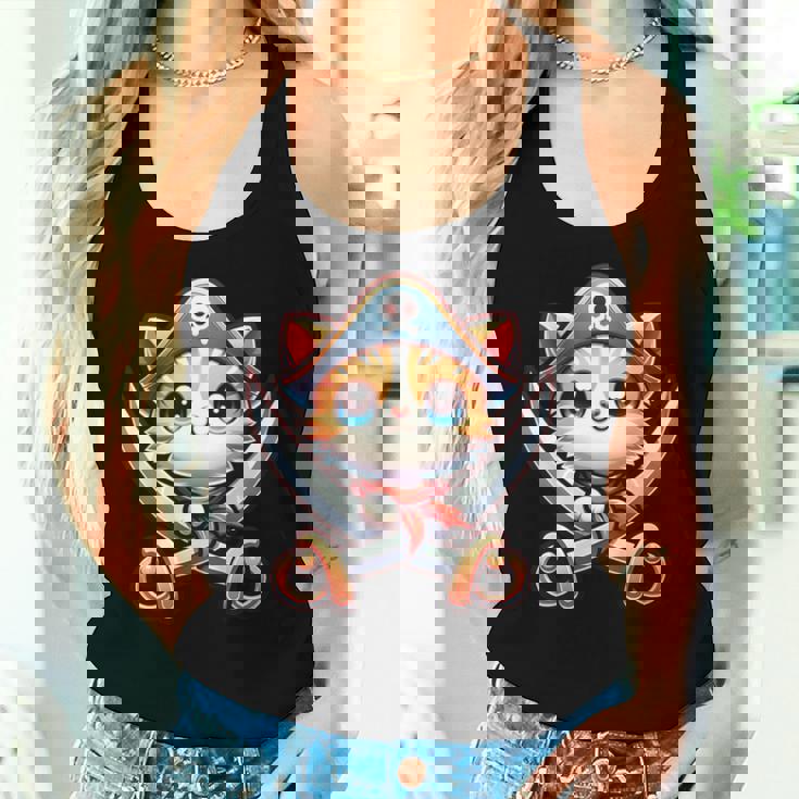 猫 海賊 キャプテントーク 海賊の日 幼児 女の子 男の子 レディースタンクトップ 彼女への贈り物