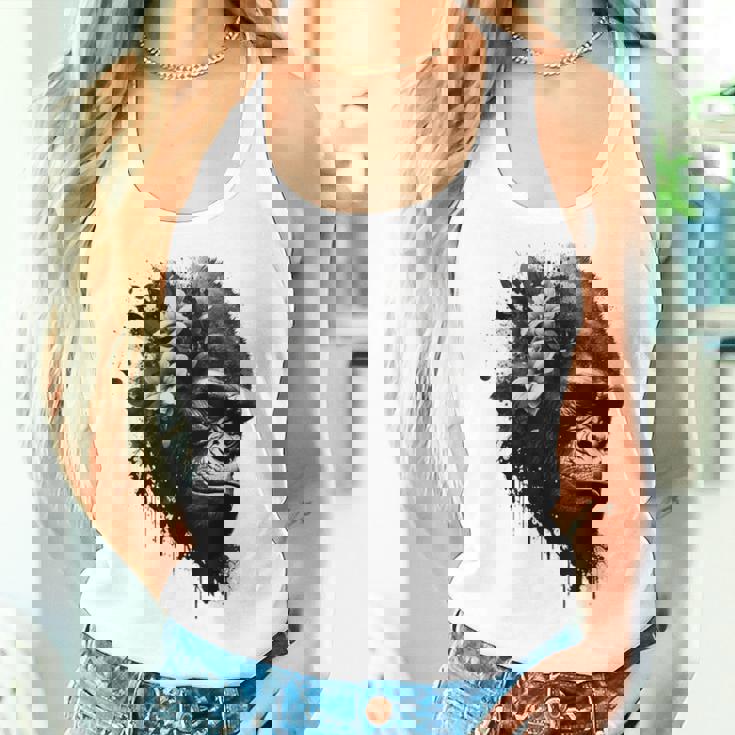 Gorilla Flowers モンキーアニマルプリントアート ゴリラ レディースタンクトップ 彼女への贈り物