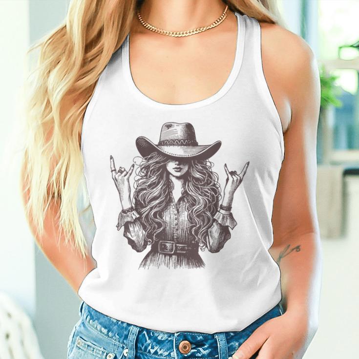 Rock And Roll Cowgirl Western Rodeo Girl Graphic Women Women Tank Top Gifts for Her