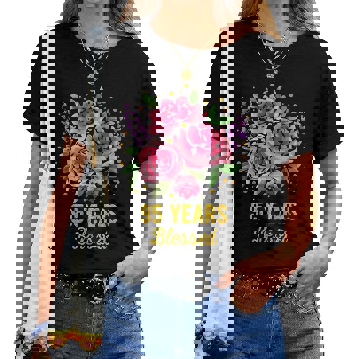 95歳 祝福されたかわいいバラの花 95歳 95歳の誕生日 レディースTシャツ