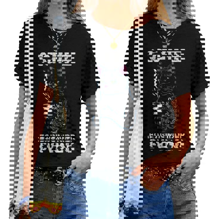 Black Cat Drinking Coffee Because Murder Is Wrong Retro For Women Women T-shirt