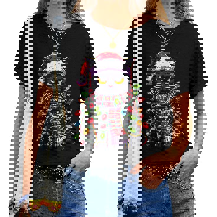 Brontolo Gatto Neroestito Natale Gatto Papà Mamma Natale Maglietta da donna