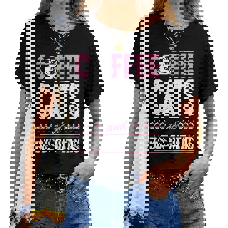 Coffee Cats And Bass Guitars ベースギタリスト 猫とコーヒー 長袖tシャツ レディースTシャツ