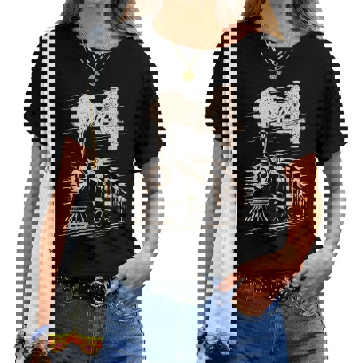 Vintage 4Th Train Birthday Boy Girl 4 Year Old Women T-shirt