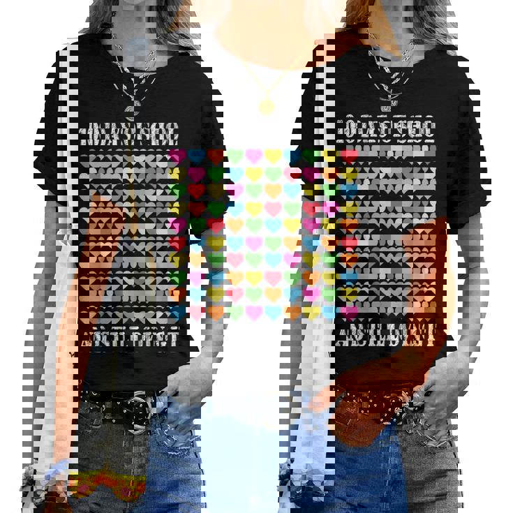 Heart Love 100 Days Ofchool Teacher Boy Girl レディースTシャツ