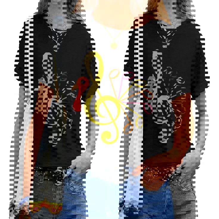 Music Note Symbol Turkey Teacher Fall Thanksgiving Autumn Women T-shirt