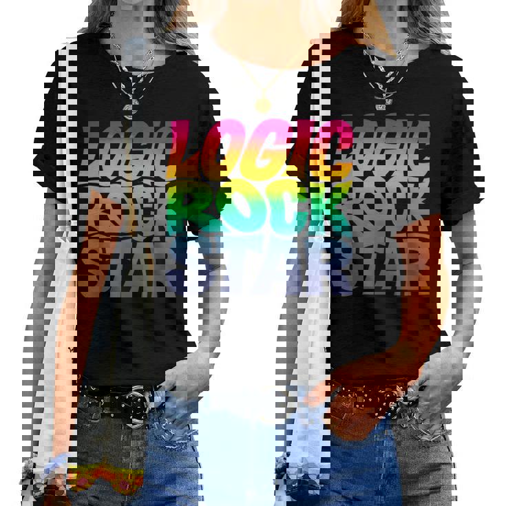 Rainbow Gradient Typography レディースTシャツ