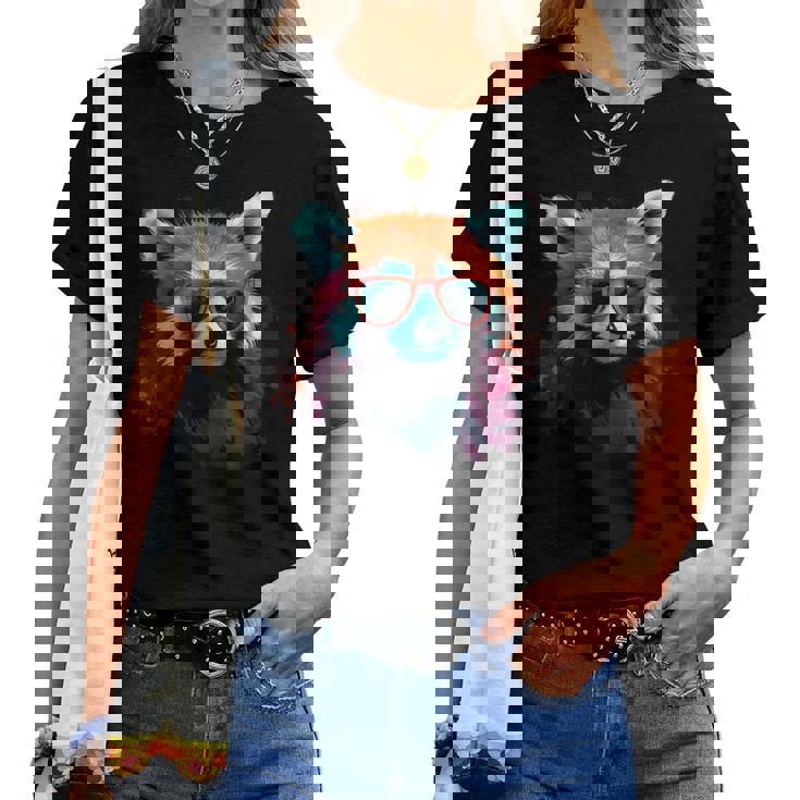 Red Panda サングラスアートワーク レディースTシャツ