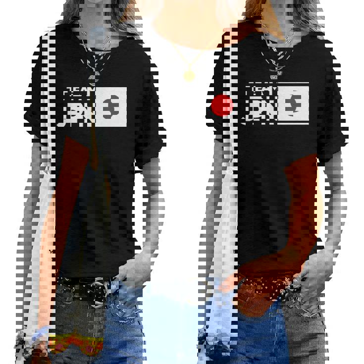 Team Jpn 日本国旗 チームジャパン 日の丸 男性 女性 子供 応援 チーム レディースTシャツ