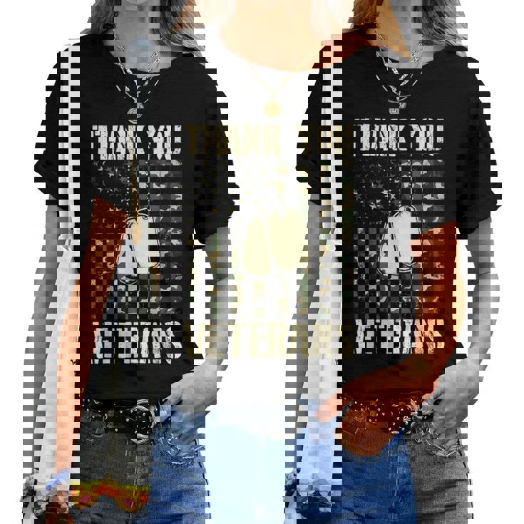 Thank You Veterans Patriotic Dog Tag American Flag Women Women T-shirt