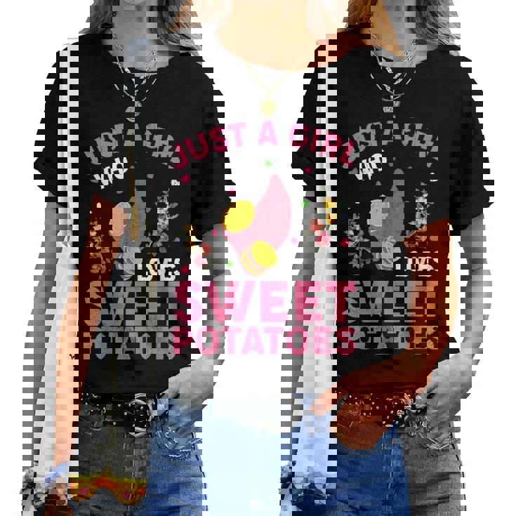 さつまいも好き さつまいもが大好きな女の子 レディースTシャツ