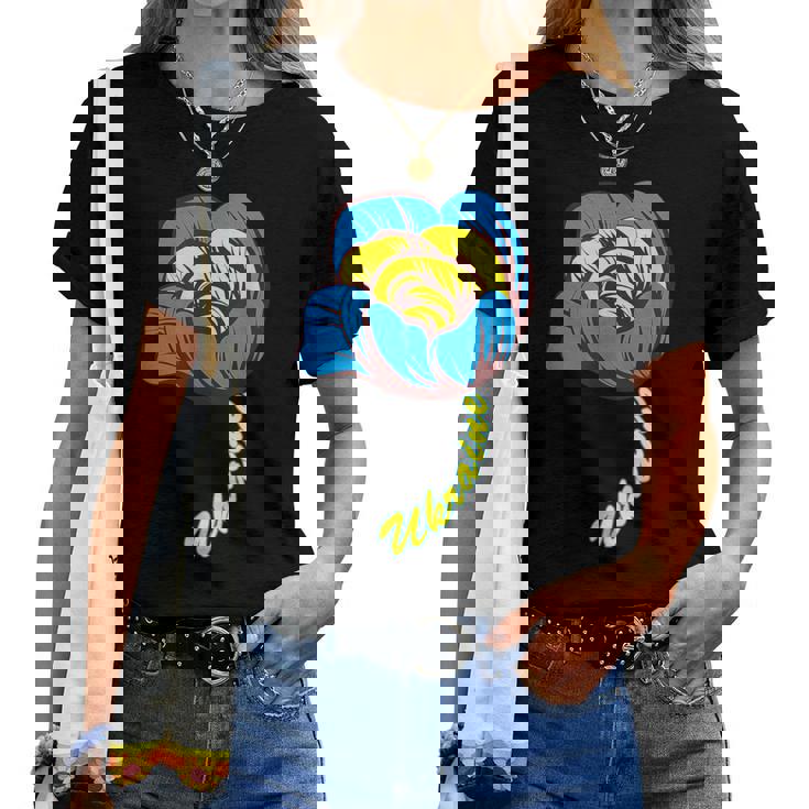 ウクライナ バラの花 旗 フリー ウクライナ応援 ウクライナ レディースTシャツ