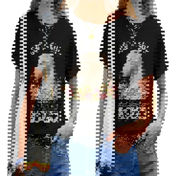 ボルゾイシャツ犬ギフト彼女を愛する女の子だけボルゾイ レディースTシャツ