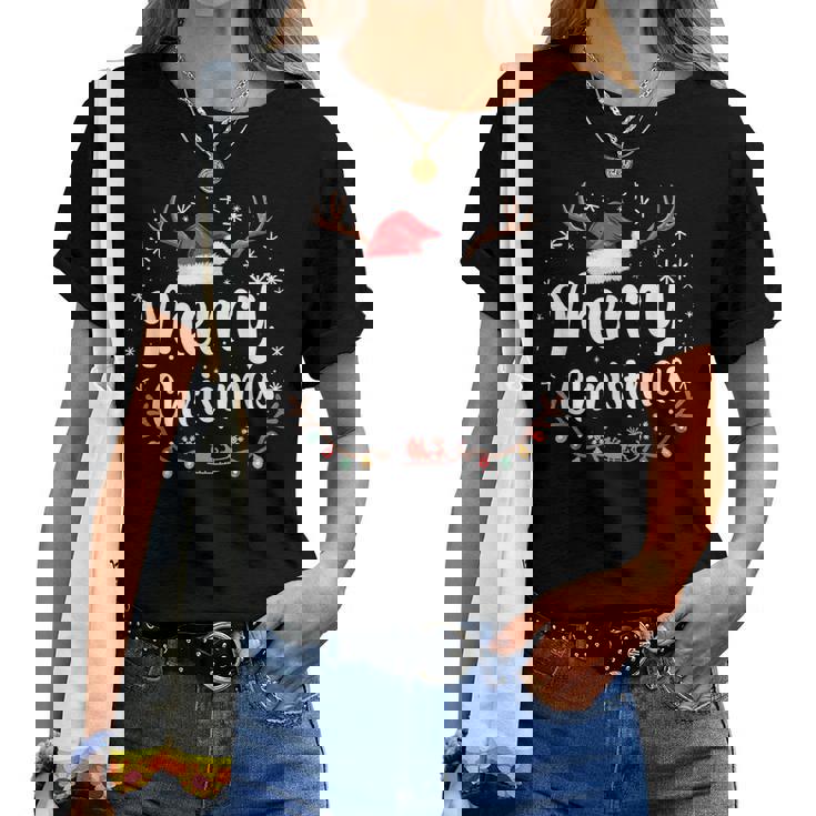 メリークリスマスライト サンタハット クリスマス ファミリー 男性 女性 キッズ レディースTシャツ