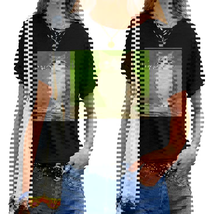 猫 フクロウ 面白い 呪われた Hello Bro Brainrot Meowl Hiro Meme レディースTシャツ