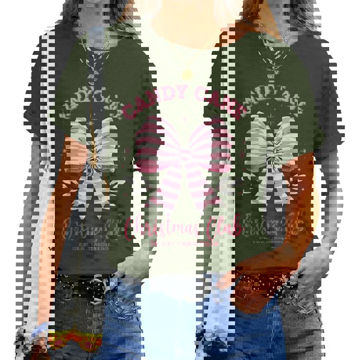 Pink Candy Cane Christmas Club Cute Coquette Bow Girl Women T-shirt