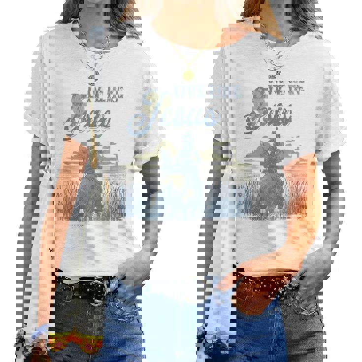 Cute Christian Cowgirl Live Like Jesus Western Faith Boho Women T-shirt