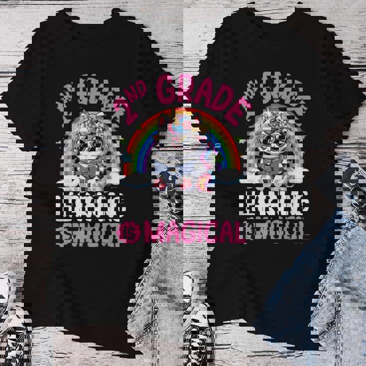 2Nd Grade Unicorn Cat Magical Caticorn Back Tochool レディースTシャツ 面白い贈り物