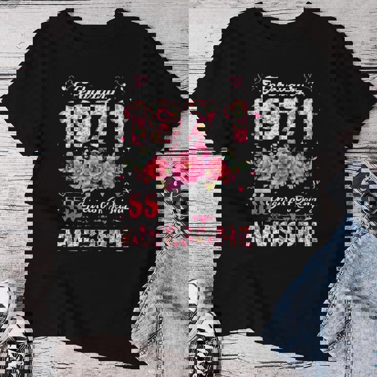 55歳 1971年2月 花柄 55歳 誕生日 男性 女性 レディースTシャツ 面白い贈り物