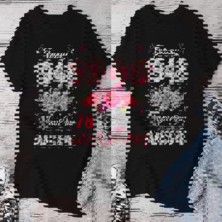 78歳 1948年2月 花柄 78歳 誕生日 男性 女性 レディースTシャツ 面白い贈り物