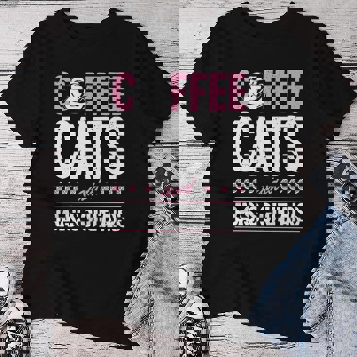 Coffee Cats And Bass Guitars ベースギタリスト 猫とコーヒー 長袖tシャツ レディースTシャツ 面白い贈り物