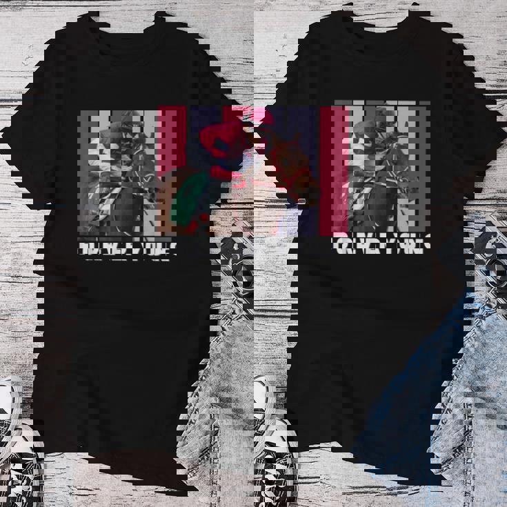 Forever Young Horse、競馬、デルマール、サンタアニタ レディースTシャツ 面白い贈り物