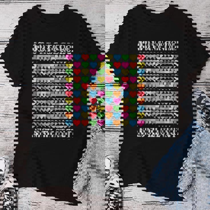 Heart Love 100 Days Ofchool Teacher Boy Girl レディースTシャツ 面白い贈り物