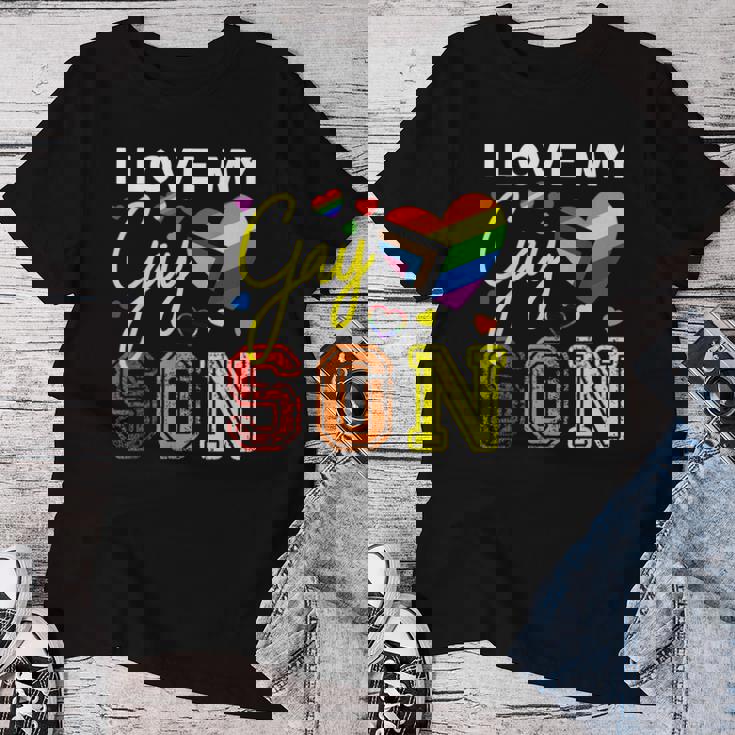 Io Amo Il Mio Gay Figlio Lgbt Orgoglio Mamma Papà Maglietta da donna Regalos divertidos