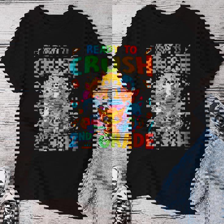 Ready To Crush 2Nd Grade Back Tochool 2Nd Grade Cat Kitten レディースTシャツ 面白い贈り物