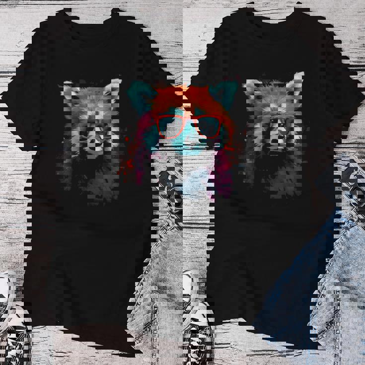 Red Panda サングラスアートワーク レディースTシャツ 面白い贈り物