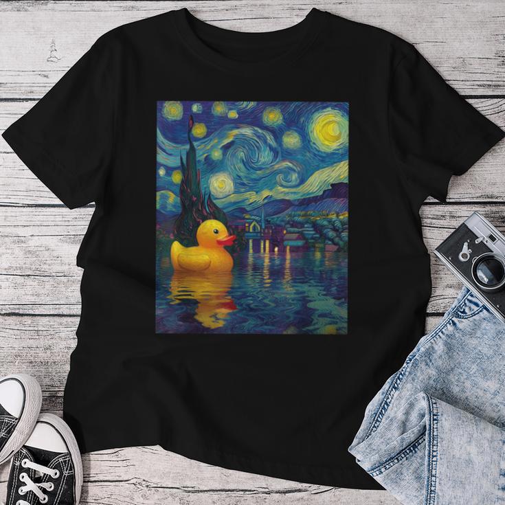 Rubber Duck Duckie Ducky Van Gogh Style Starry Night Women T-shirt | Mazezy