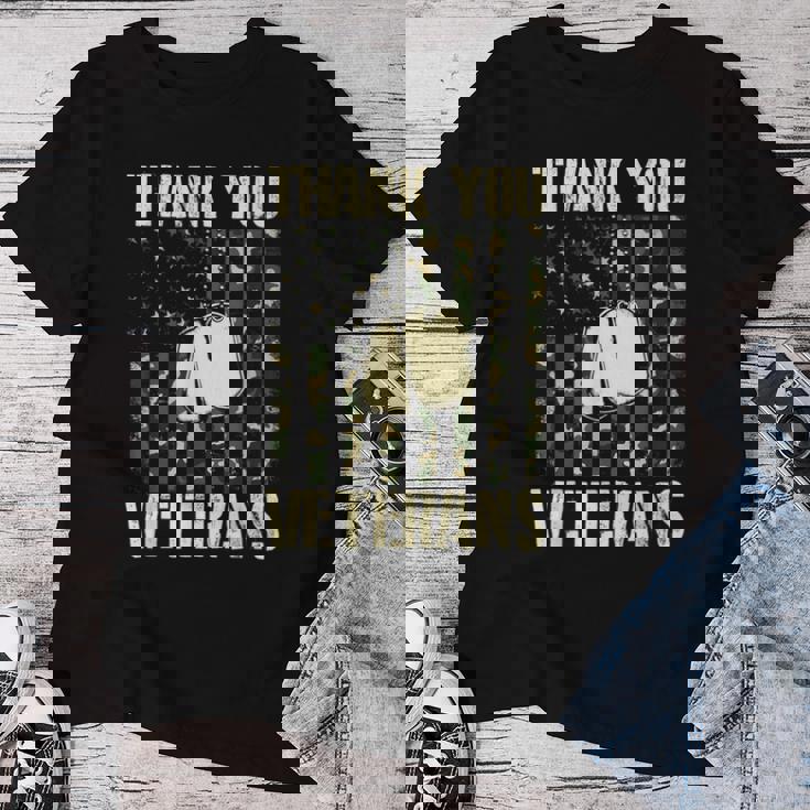 Thank You Veterans Patriotic Dog Tag American Flag Women Women T-shirt Unique Gifts