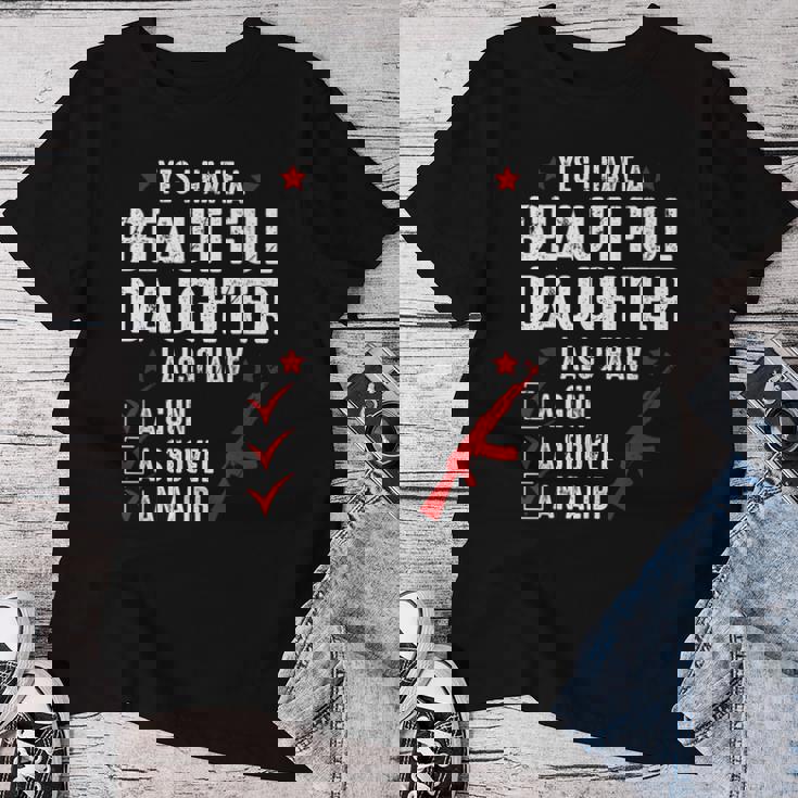 メンズ Yes I Have A Beautiful Daughters I Also Havearcastic レディースTシャツ 面白い贈り物