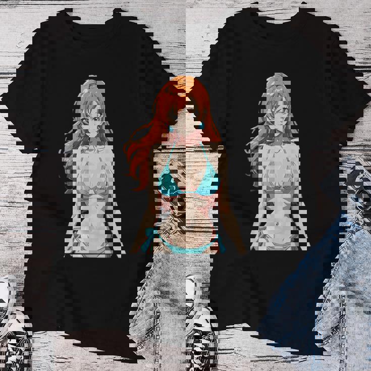 セクシー ワイフ ビーチ アニメ 女の子 日本語 レディースTシャツ 面白い贈り物