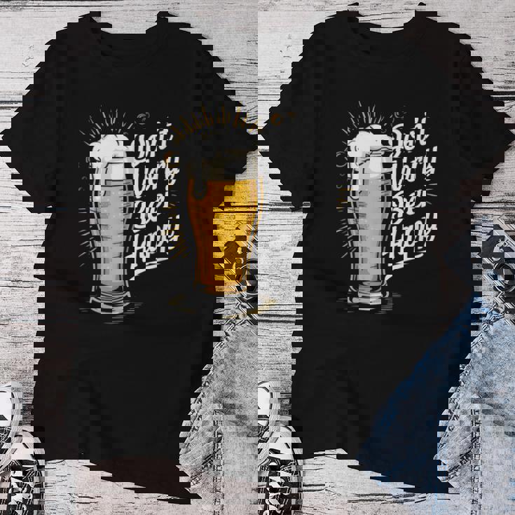 ビール ハッピー ビール好き Don't Worry Beer Happy Beer Drinker レディースTシャツ 面白い贈り物