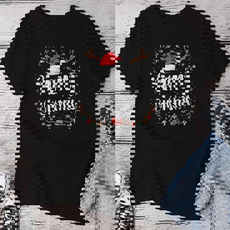 メリークリスマスライト サンタハット クリスマス ファミリー 男性 女性 キッズ レディースTシャツ 面白い贈り物