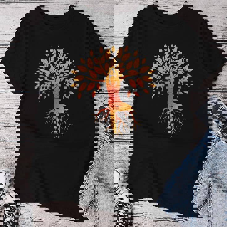 ヨガツリー 女性 男性 瞑想 レディースTシャツ 面白い贈り物