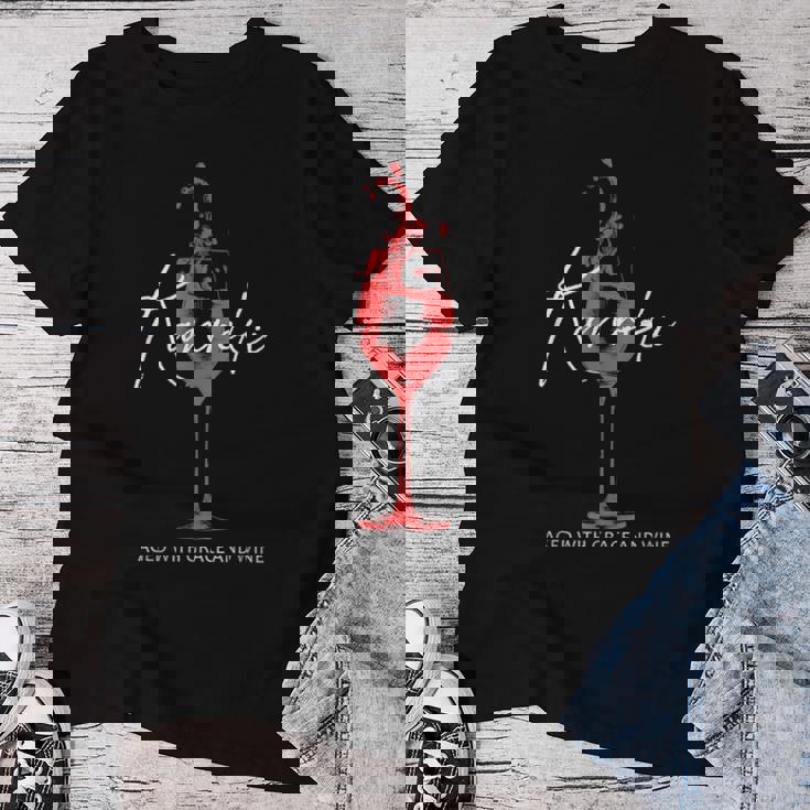 還暦祝い ワイン好き 酒好き 父 母 男性 女性 60歳お祝い Aged With Grace And Wine レディースTシャツ 面白い贈り物