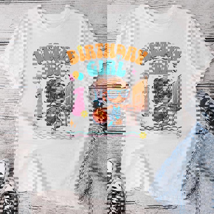 1歳の誕生日 バスケットボール 1歳 女の子 バスケットボール フープ ダンキング レディースTシャツ 面白い贈り物