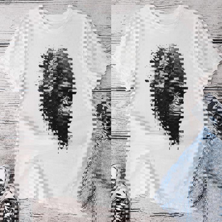 Gorilla Flowers モンキーアニマルプリントアート ゴリラ レディースTシャツ 面白い贈り物