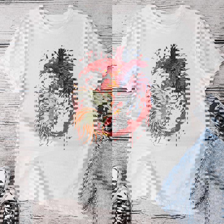 Rooster Cock Fight Chicken ノベルティ ファーマーズギフト レディースTシャツ 面白い贈り物