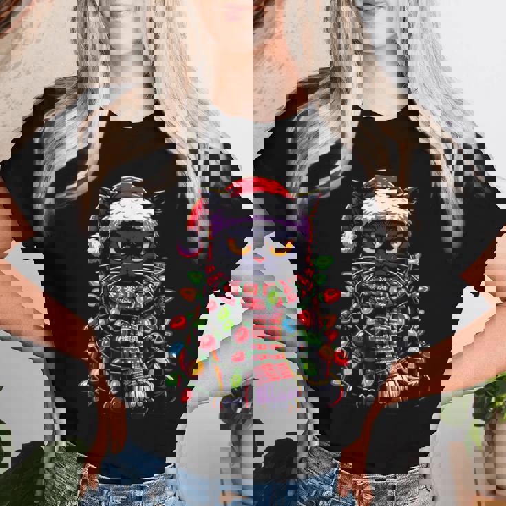 Brontolo Gatto Neroestito Natale Gatto Papà Mamma Natale Maglietta da donna Regalos para ella