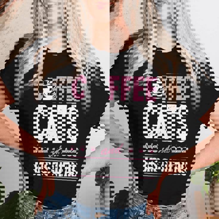 Coffee Cats And Bass Guitars ベースギタリスト 猫とコーヒー 長袖tシャツ レディースTシャツ 彼女への贈り物