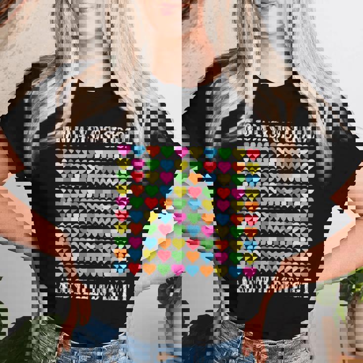 Heart Love 100 Days Ofchool Teacher Boy Girl レディースTシャツ 彼女への贈り物